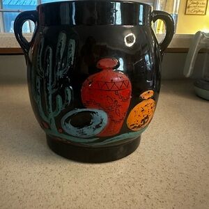 vintage black stoneware crock canister cookie jar